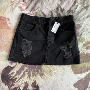 Forever 21 Black Distressed Jean Skirt